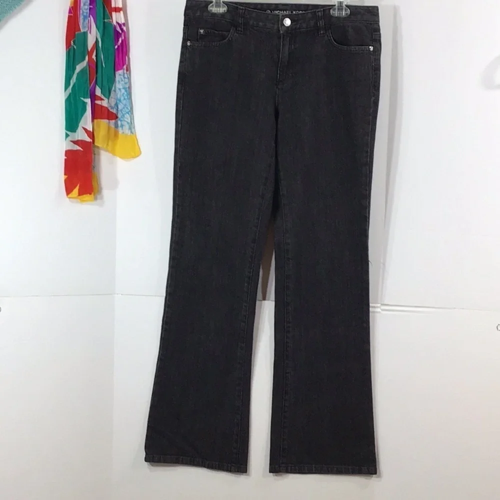 Michael Kors black bootcut jeans + MMK top